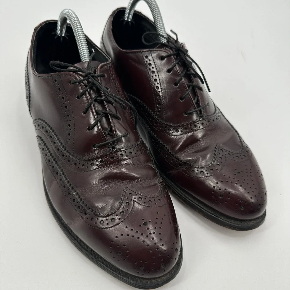 Hanover Wingtip Oxford Shoes Mens Size 10 Burgundy Leather Brogue‎ Dress Formal